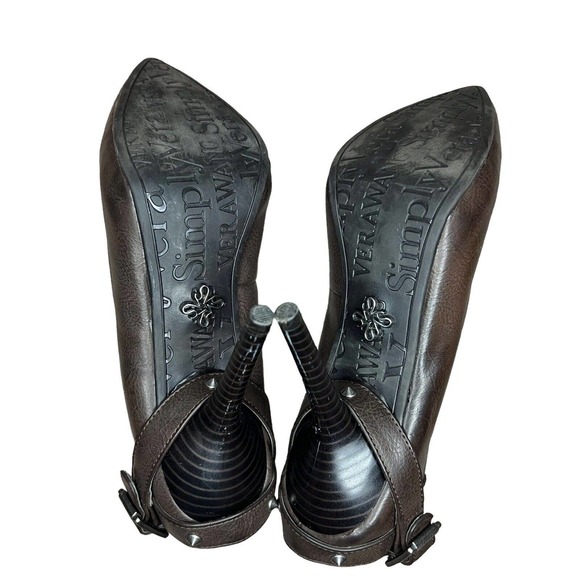 Simply Vera Vera Wang Brown Leather Stilettos Heels Womens Size 7 Pointed Toe - Picture 9 of 11
